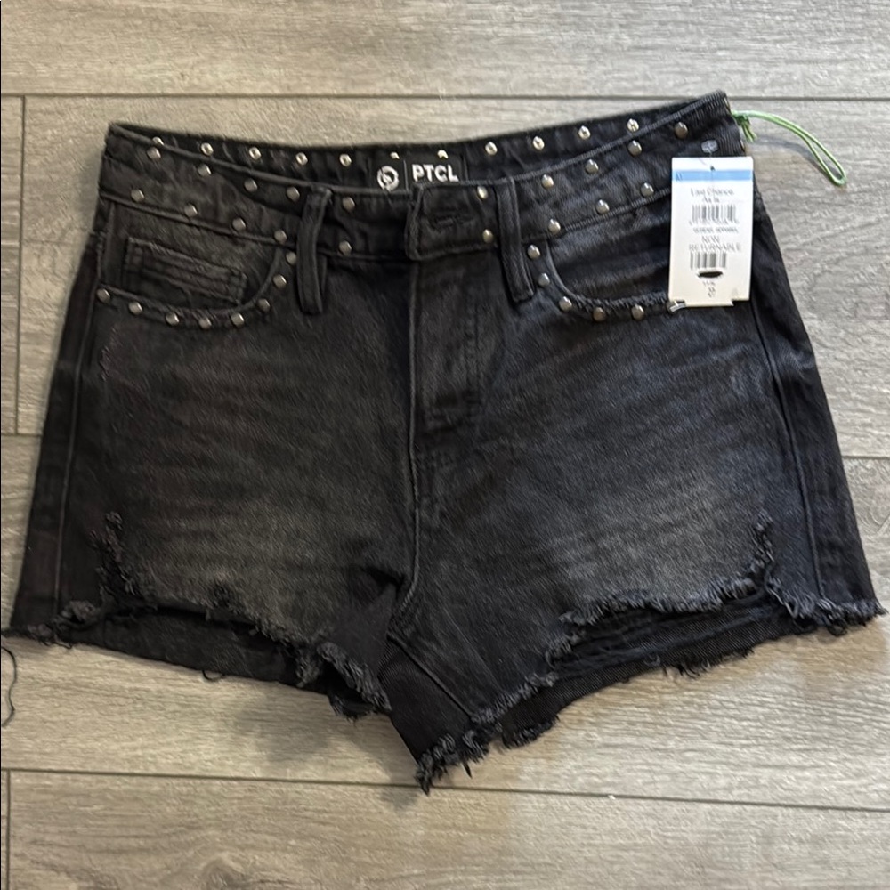 NWT PTCL Ethical Clothing Womens Black Jean Shorts with Studded Detailing
